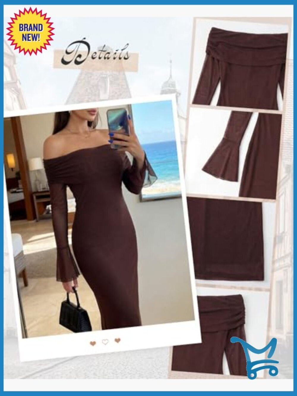 Maternity Off Shoulder Long Sleeve Bodycon Maxi Dress Formal Wedding Guest - Picture 5 of 7